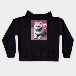 British Shorthair adorned with gems and pink roses Kids Hoodie